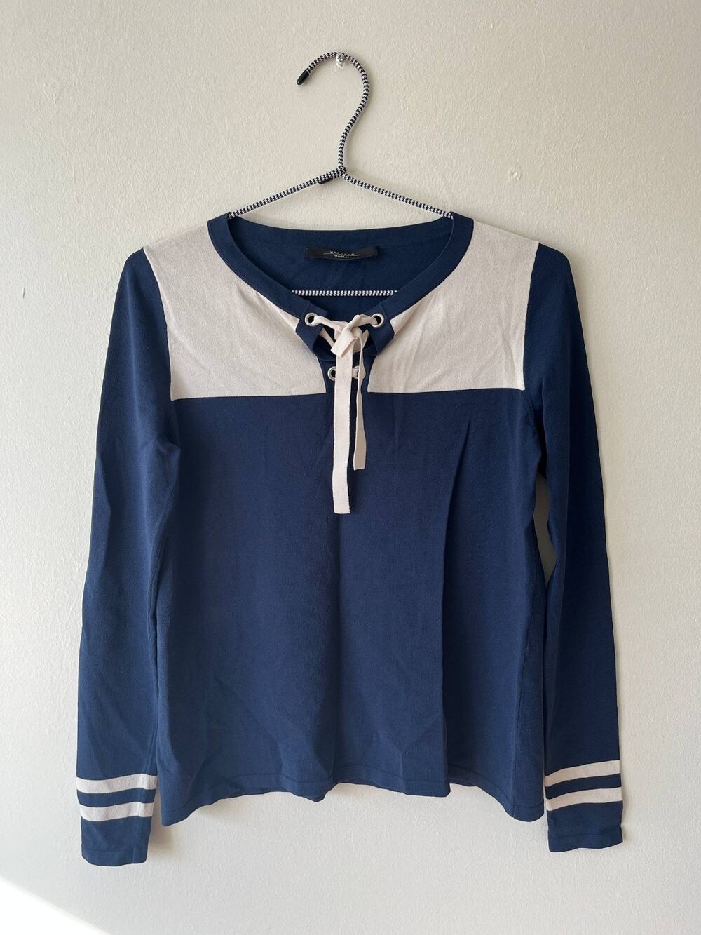 Weekend Max Mara Navy White Stripe Long Sleeve Blouse Small 90s Designer Vintage